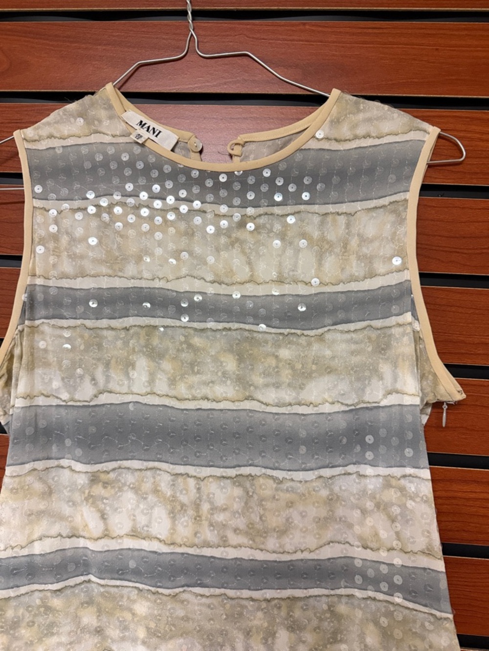 Sleeveless Sequin Stripe Blouse - Cream & Gray